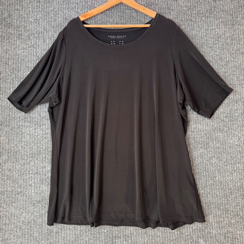 Susan Graver Modern Essentials Women 2X Liquid Knit Tunic Top Short Sleeve Black